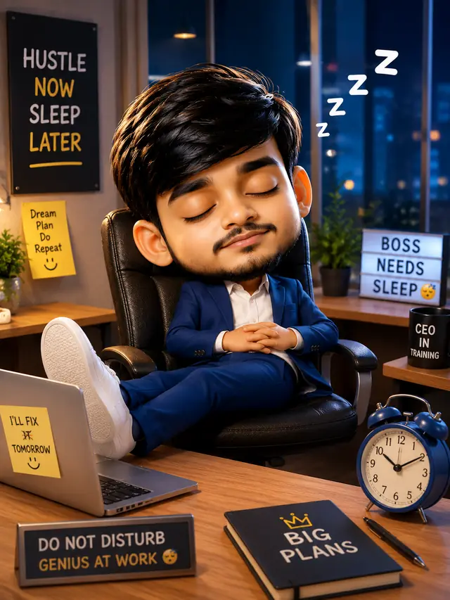 Caricature of Deepanshu Singh napping at his desk while his automations keep running